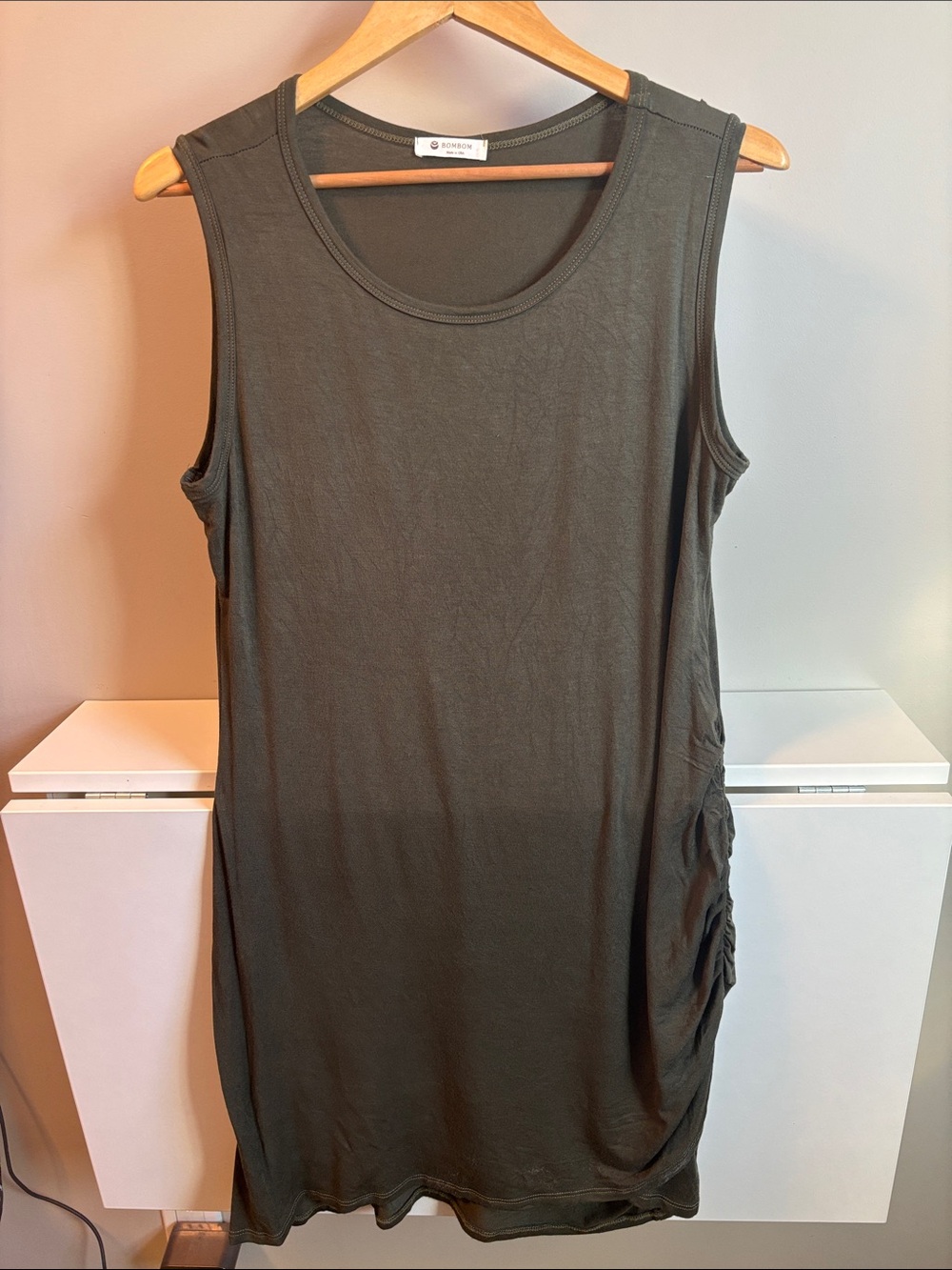 Sleeveless Ruched Tank Dress - Olive Green